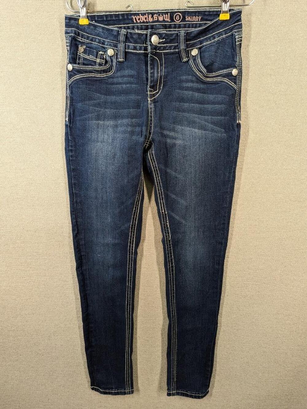 Rebel & Soul Skinny Blue Jeans Size 6 Embroidered Sequins -1223G24